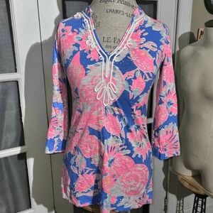 Lilly Pulitzer Womens Bennet Blue Bay Dreamin Kaia Tunic Top XXS‎